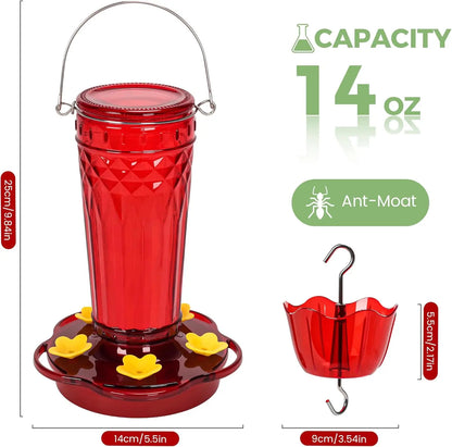 2-Pack Glass Hummingbird Feeders, 14oz, 5 Ports, Garden Decor