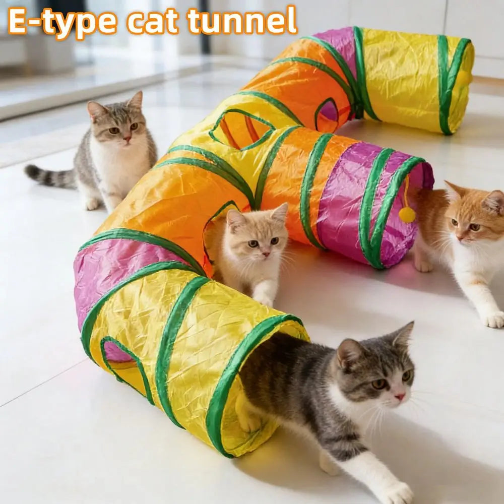 Cat Collapsible Play Tube With Hanging Balls