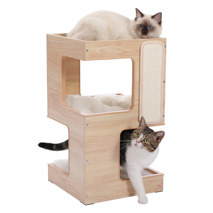 Wood Cat Condo, Bed, Tree Tower, Scratching Pad