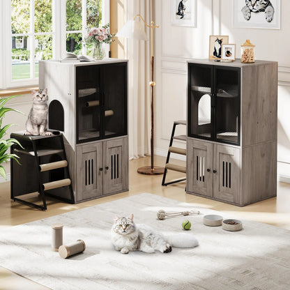 Multifunctional Cat Litter Box, Storage, Sisal Ladder Playhouse
