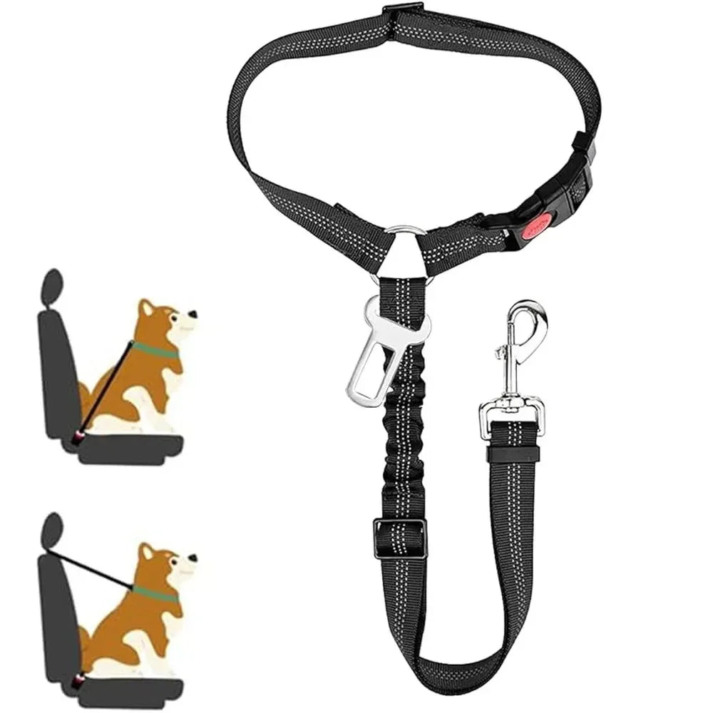 2-in-1 Dog Car Seatbelt Headrest Restraint Adjustable Reflective