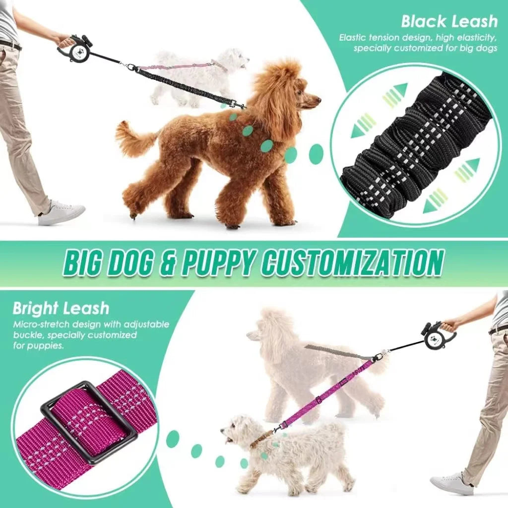 1.6ft Dual Dog Leash Attachment, Shock Absorbing Bungee
