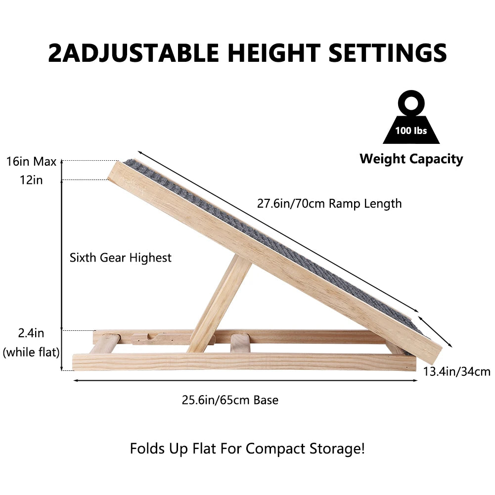 Pet Wooden Ramp, Adjustable Height, Portable, Anti-Skid