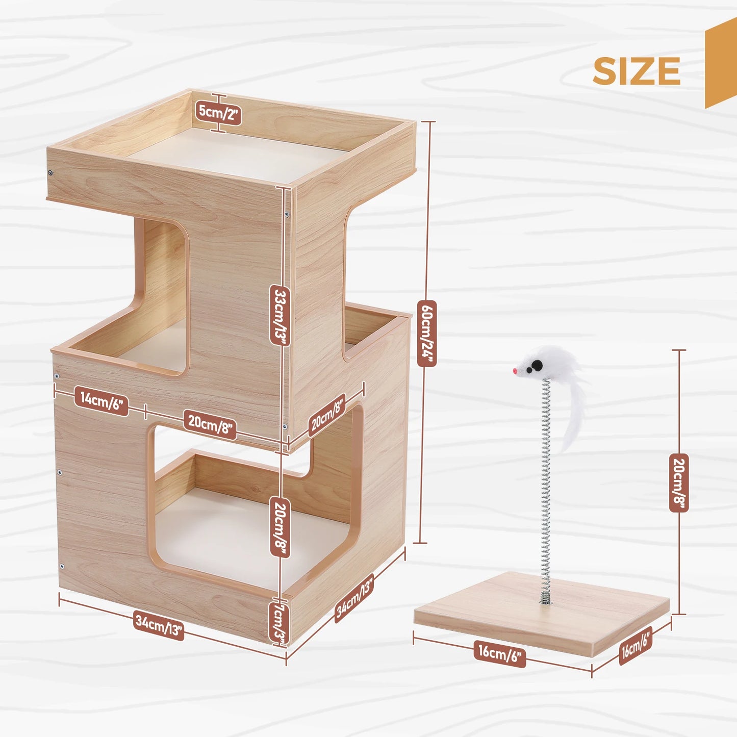 Wood Cat Condo, Bed, Tree Tower, Scratching Pad