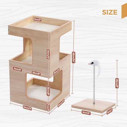 Wood Cat Condo, Bed, Tree Tower, Scratching Pad