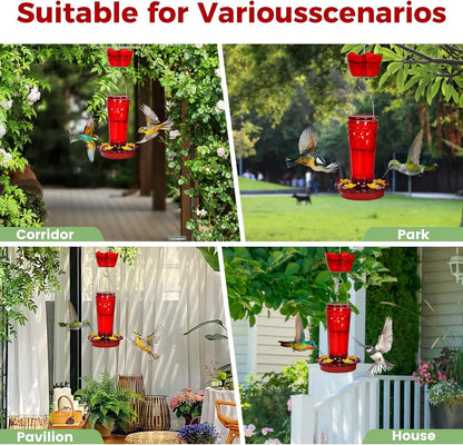 2-Pack Glass Hummingbird Feeders, 14oz, 5 Ports, Garden Decor