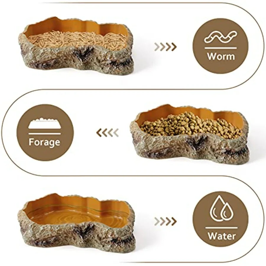 Reptile Food Water Rock Bowls, Terrarium