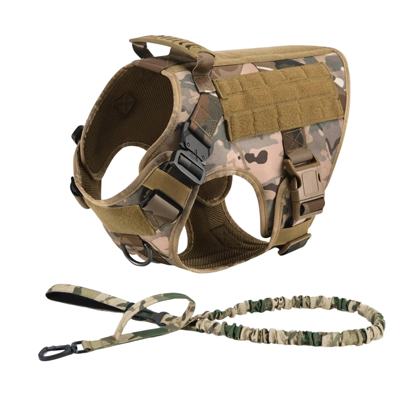 Tactical Dog Harness Collar Leash Molle Pouches