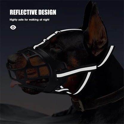Dog Breathable Basket Muzzle, Reflective