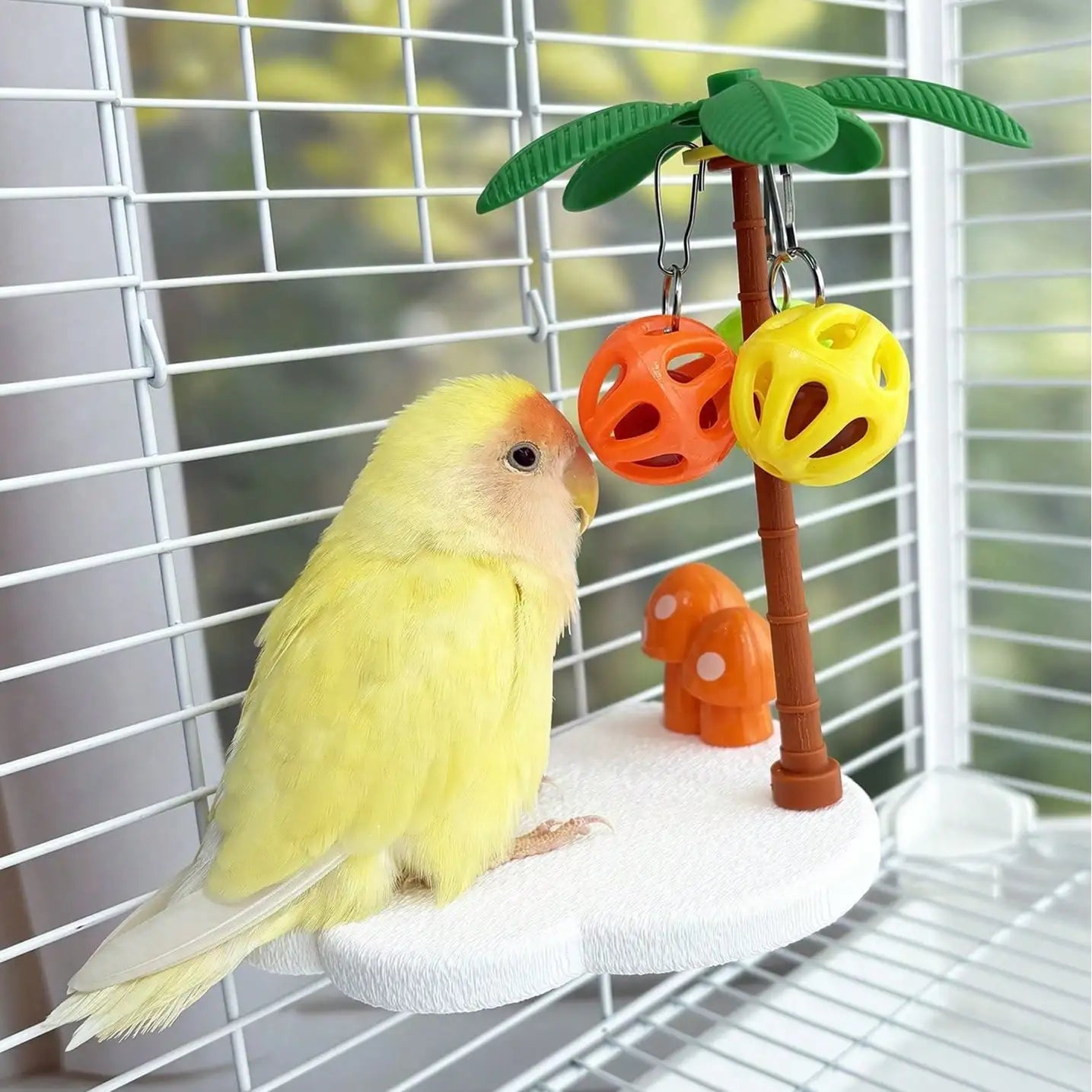 Palm Tree Bird Perch With Bell Scratching Play Platform