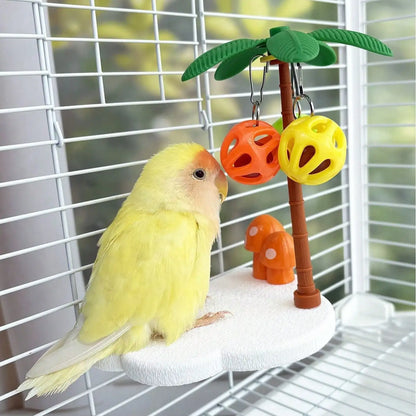 Palm Tree Bird Perch With Bell Scratching Play Platform