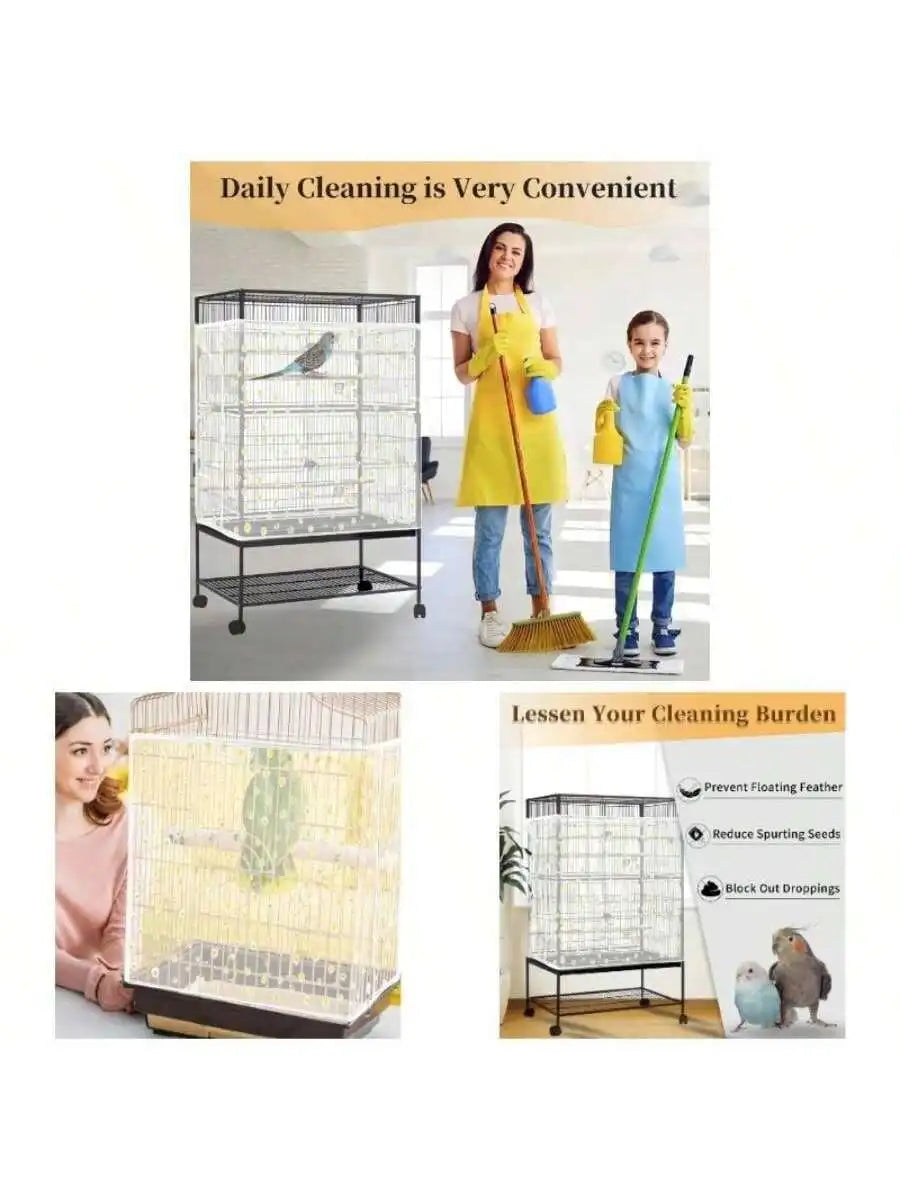 Bird Cage Seed Catcher Adjustable Nylon Mesh Cover