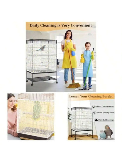 Bird Cage Seed Catcher Adjustable Nylon Mesh Cover