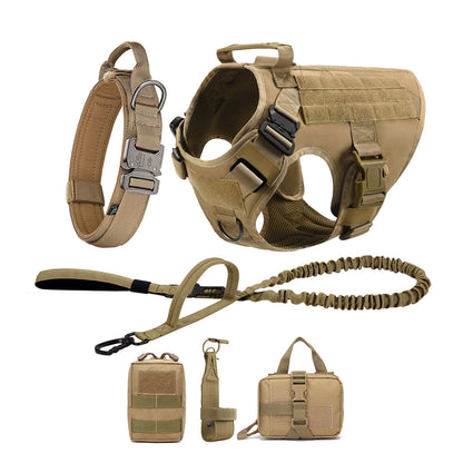 Tactical Dog Harness Collar Leash Molle Pouches
