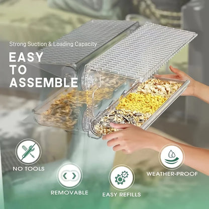 Window Bird Feeder, Removable Seed & Water Tray, Adhesive Hooks