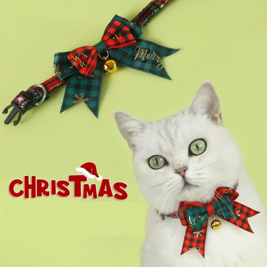 Holiday Pet Plaid Bow Collar Anti-Choke Adjustable