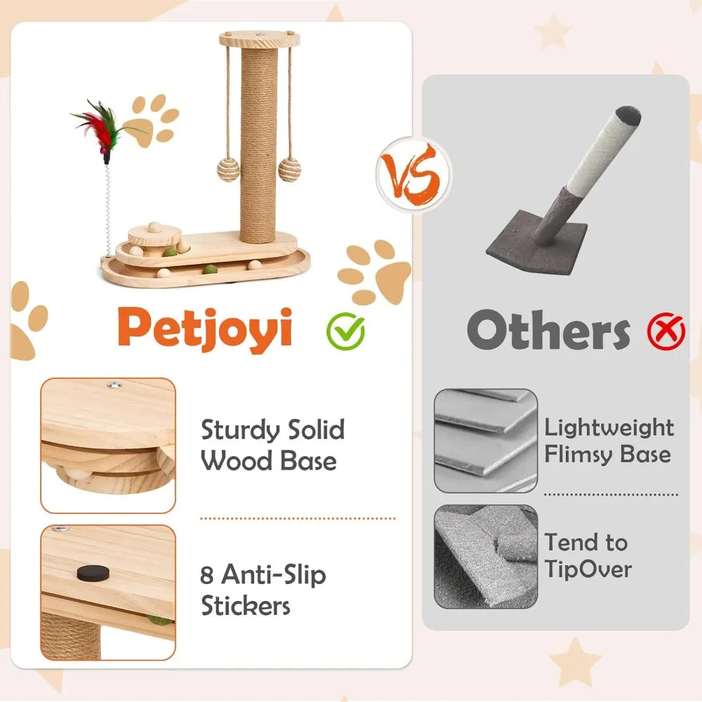 Cat Scratching Post,  2-Tier Ball Track, Teasing Feather Stick
