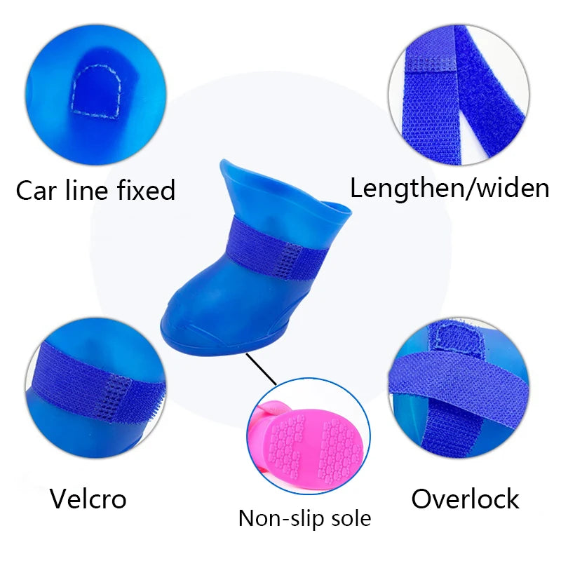 4Pcs Pet Water Proof Rubber Boots Outdoor