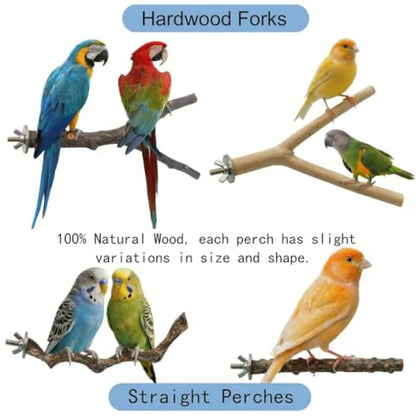 8 Piece Natural Wood Bird Cage Accessories