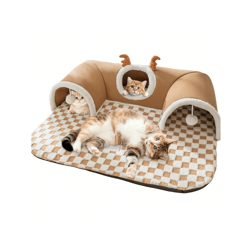 Cat Hide And Seek Tunnel Bed With Ball Toy