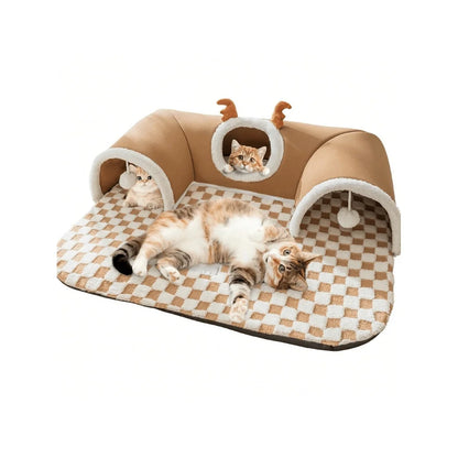 Cat Hide And Seek Tunnel Bed With Ball Toy