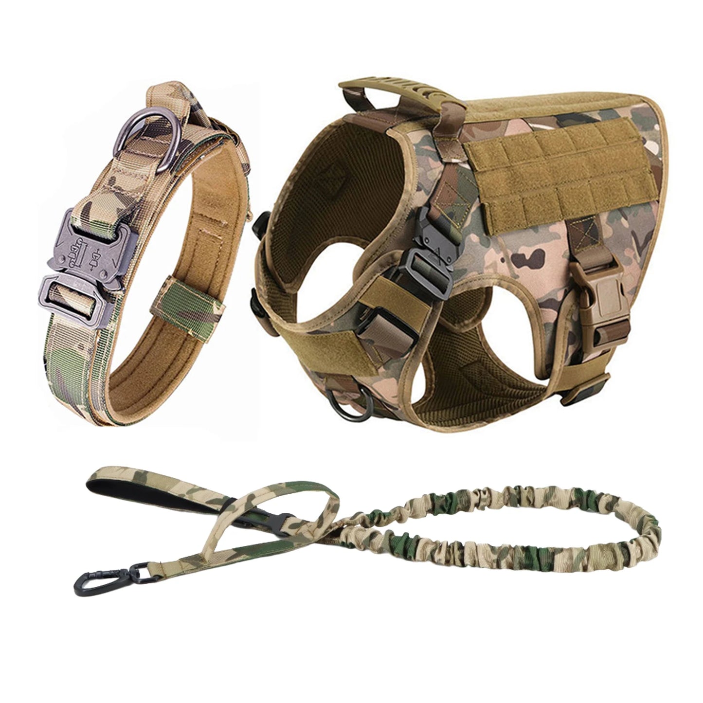 Tactical Dog Harness Collar Leash Molle Pouches
