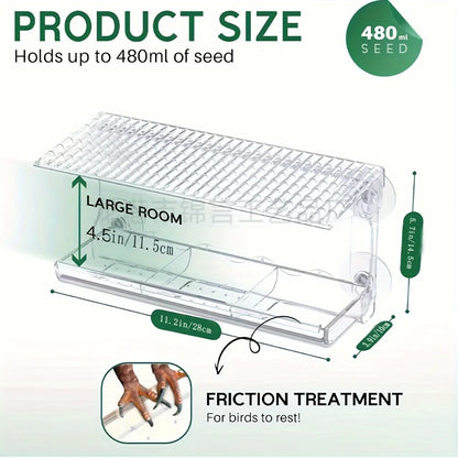 Window Bird Feeder, Removable Seed & Water Tray, Adhesive Hooks