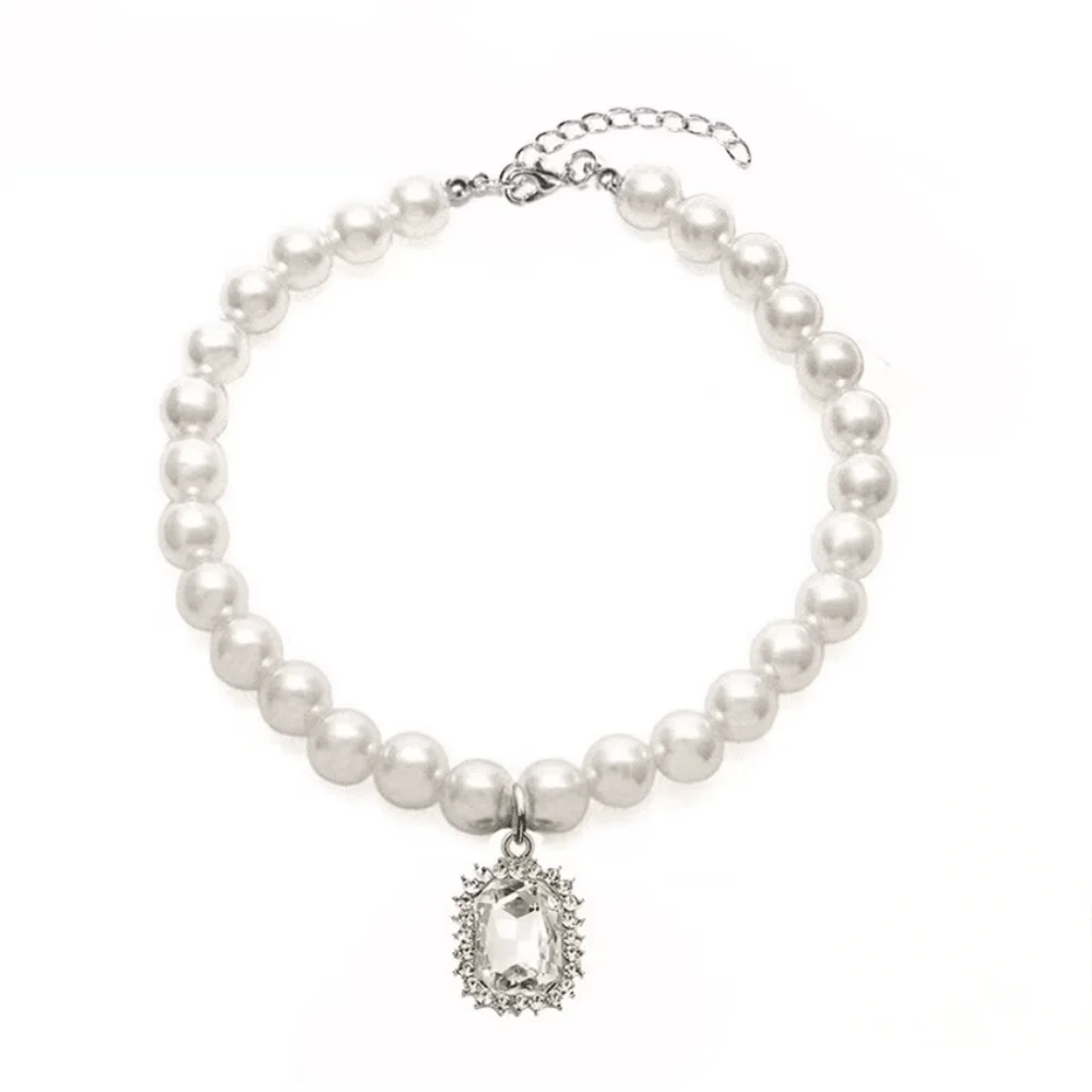 Faux Pearl Pet Collar Hanging Jewel, Adjustable For Cats Dogs