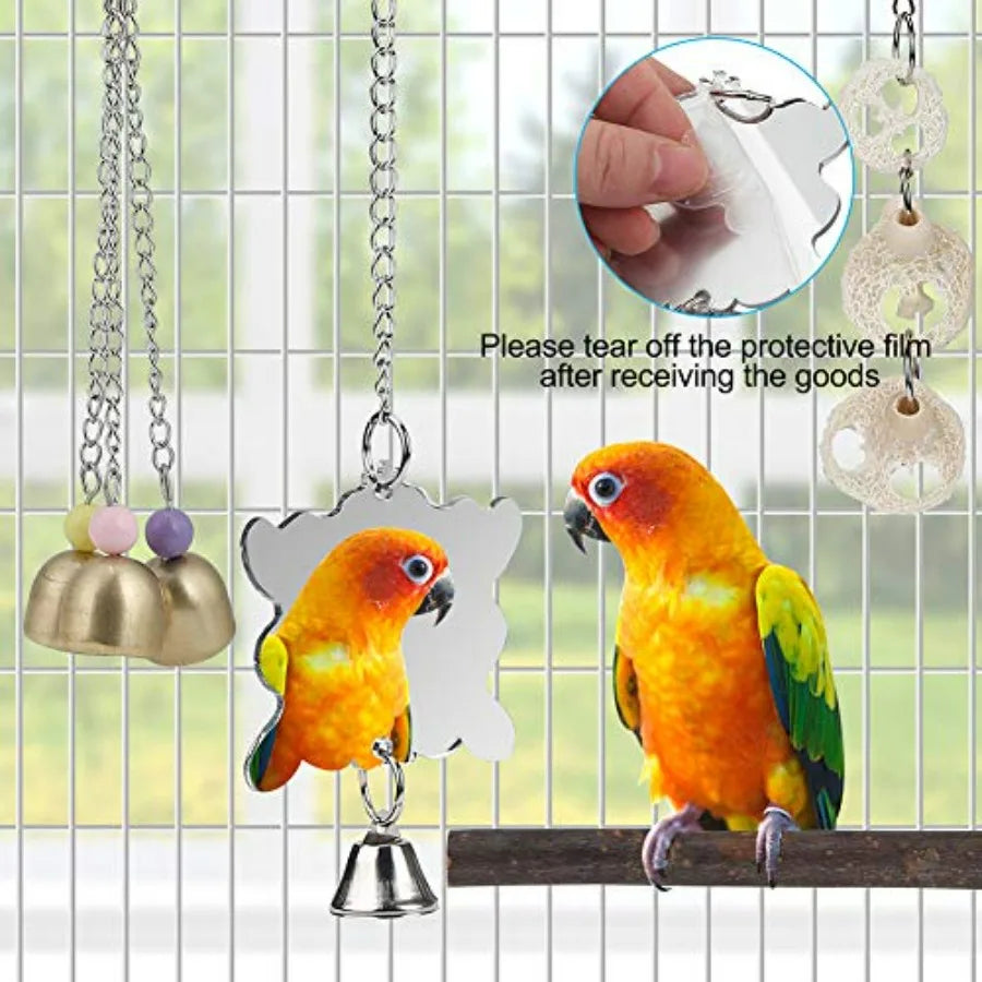 Bird Cage Hammock with Ladder, Hanging Bell Swing, Chewing Toy