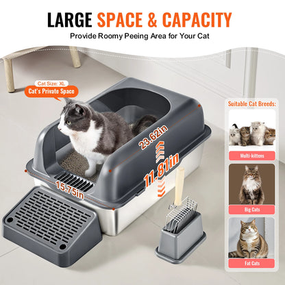 Cat Litter Box, Stainless Steel, High Sides