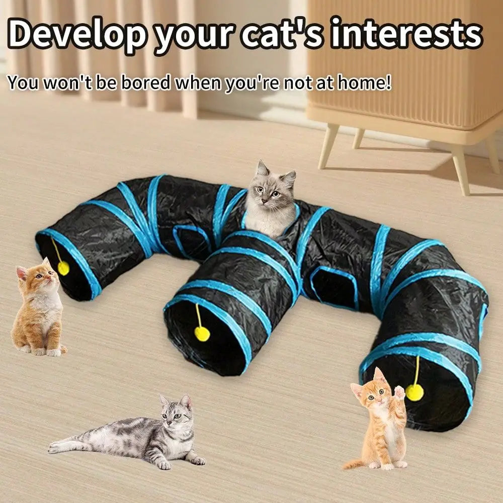 Cat Collapsible Play Tube With Hanging Balls