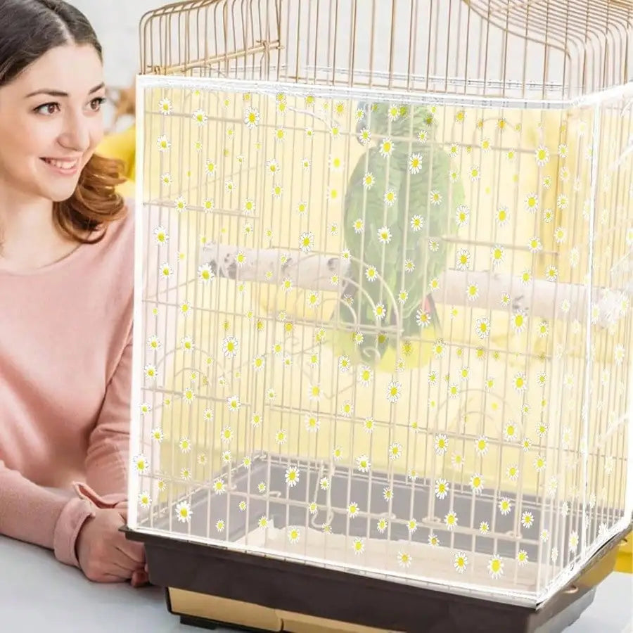 Bird Cage Seed Catcher Adjustable Nylon Mesh Cover