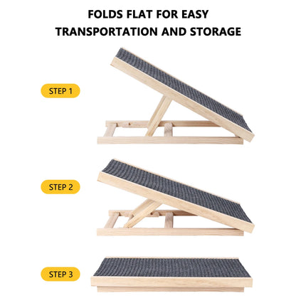 Pet Wooden Ramp, Adjustable Height, Portable, Anti-Skid