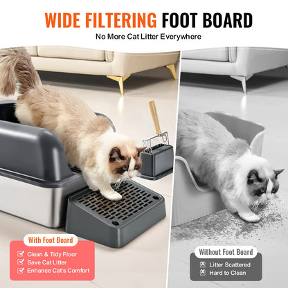 Cat Litter Box, Stainless Steel, High Sides