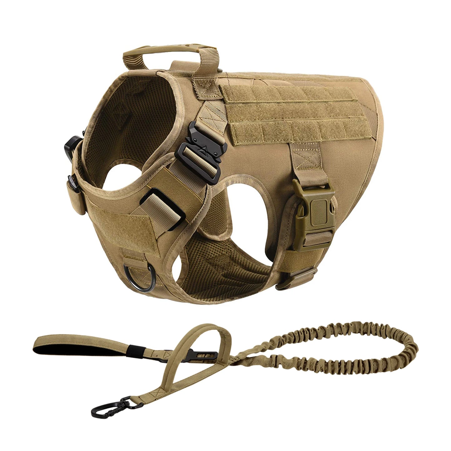 Tactical Dog Harness Collar Leash Molle Pouches