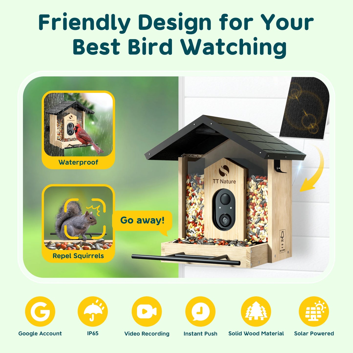 Bird Feeder with Camera, 1.5L Smart Birdhouse