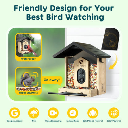 Bird Feeder with Camera, 1.5L Smart Birdhouse