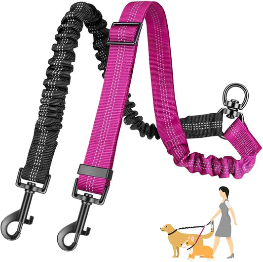 1.6ft Dual Dog Leash Attachment, Shock Absorbing Bungee