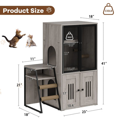 Multifunctional Cat Litter Box, Storage, Sisal Ladder Playhouse