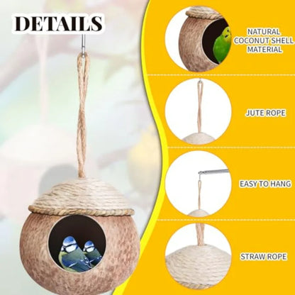 3 Pcs Natural Coconut Hanging Bird Nest for Cage