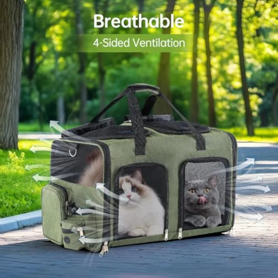 Cat Carrier for 2 Cats - Double Pet Carrier Extra Large Dual Cabin Multi Cat Travel Carrier with Removable Divider Collapsible
