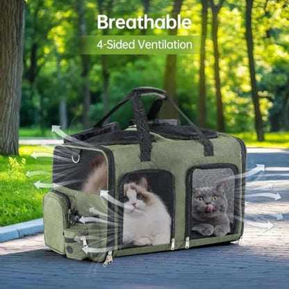 Cat Carrier for 2 Cats - Double Pet Carrier Extra Large Dual Cabin Multi Cat Travel Carrier with Removable Divider Collapsible
