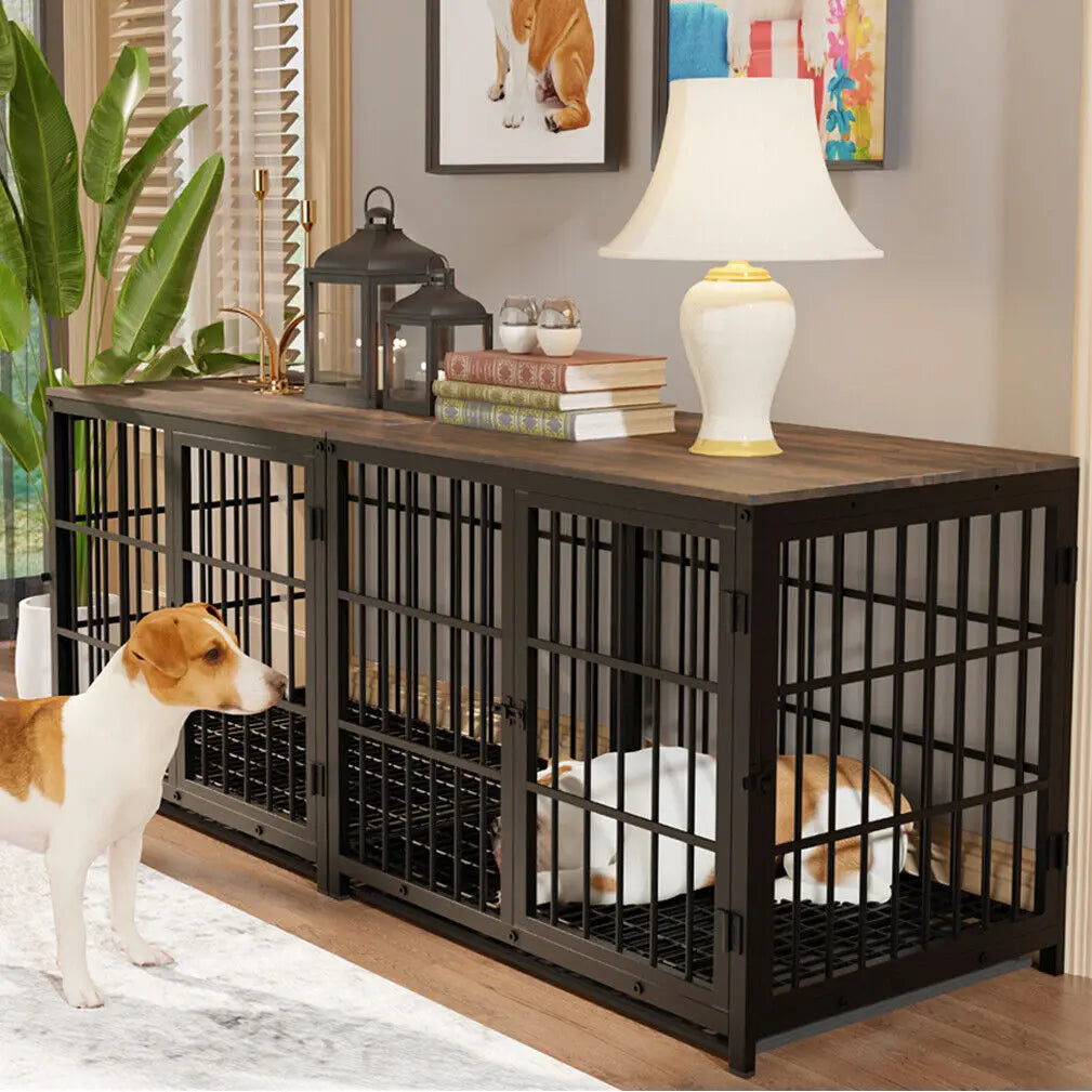 Furniture Style Dog Crate, Metal and Wood.