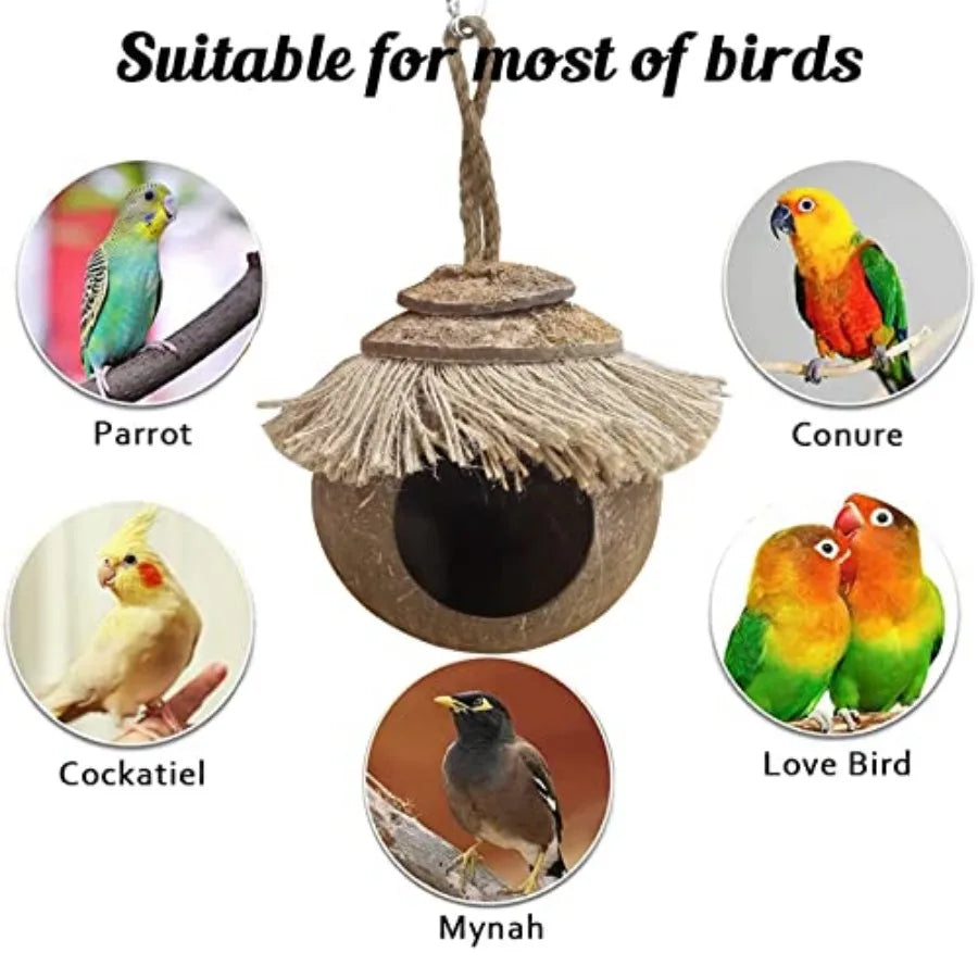 Natural Coconut Fiber Hanging Birdhouse Cage,