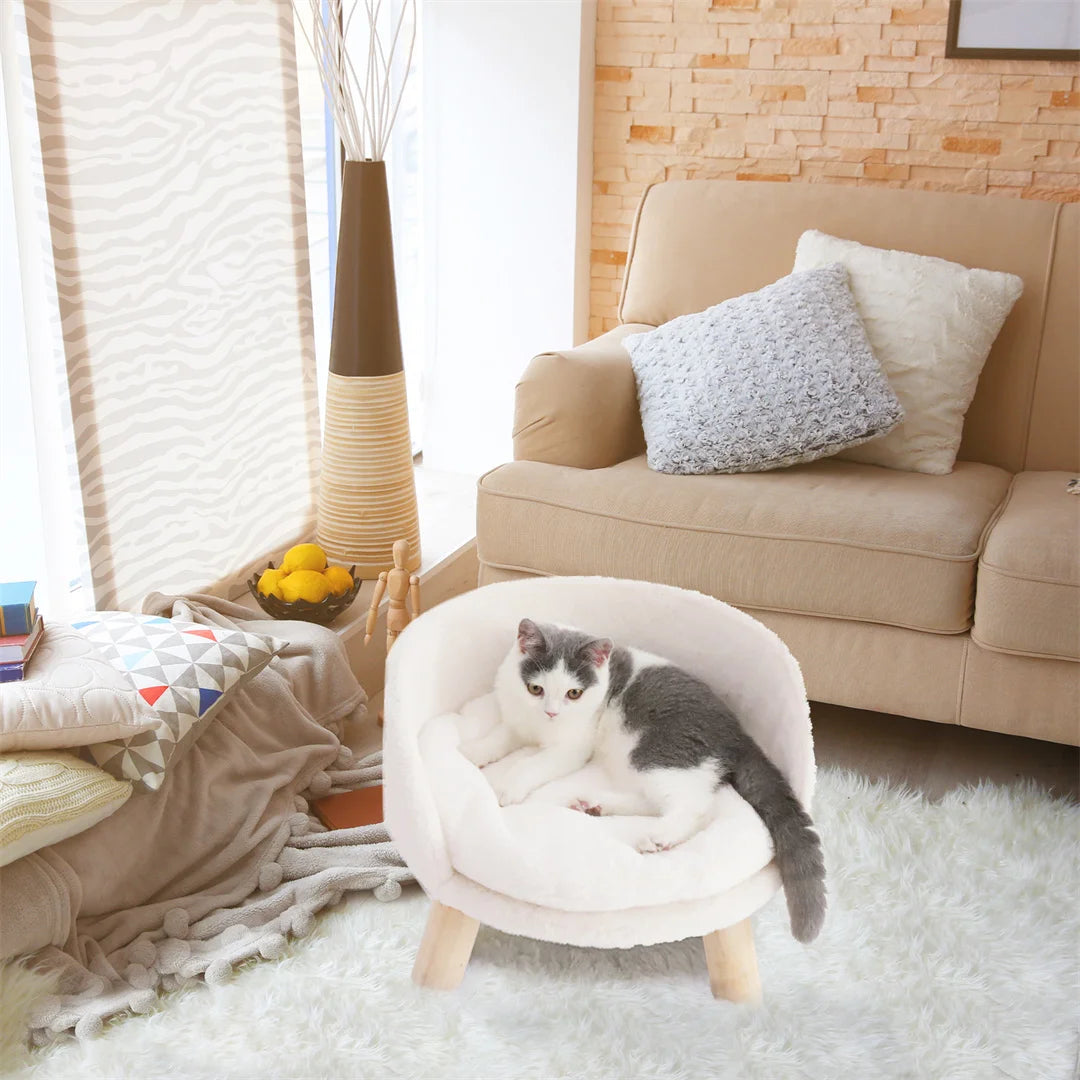 Luxury Cat Bed Nesting Chair with Wood Legs