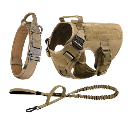 Tactical Dog Harness Collar Leash Molle Pouches