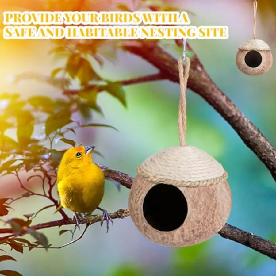 3 Pcs Natural Coconut Hanging Bird Nest for Cage