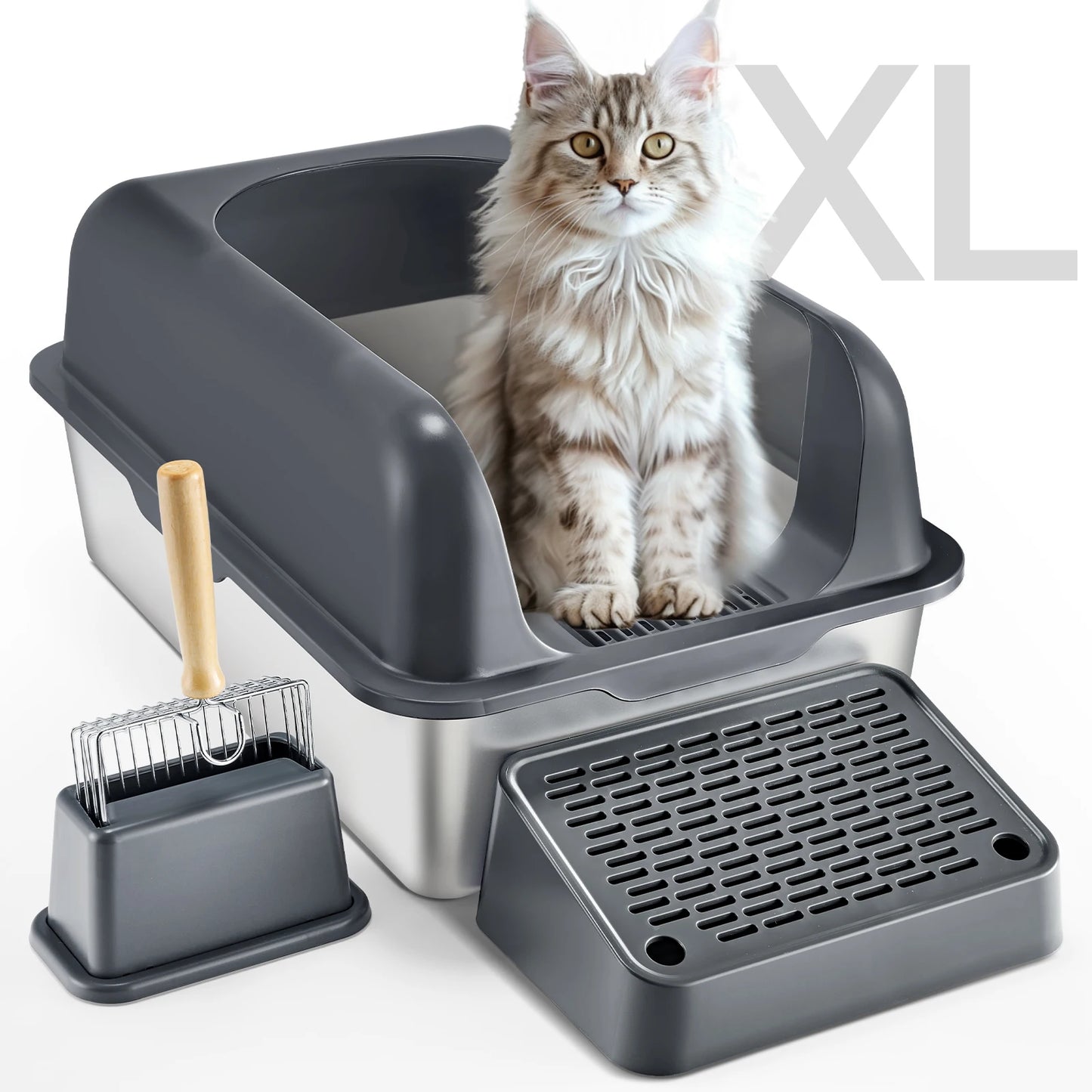 Cat Litter Box, Stainless Steel, High Sides