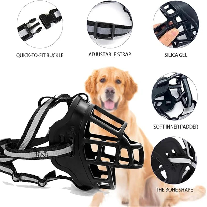 Dog Breathable Basket Muzzle, Reflective