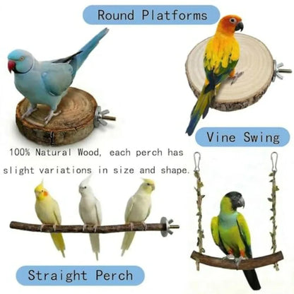 8 Piece Natural Wood Bird Cage Accessories